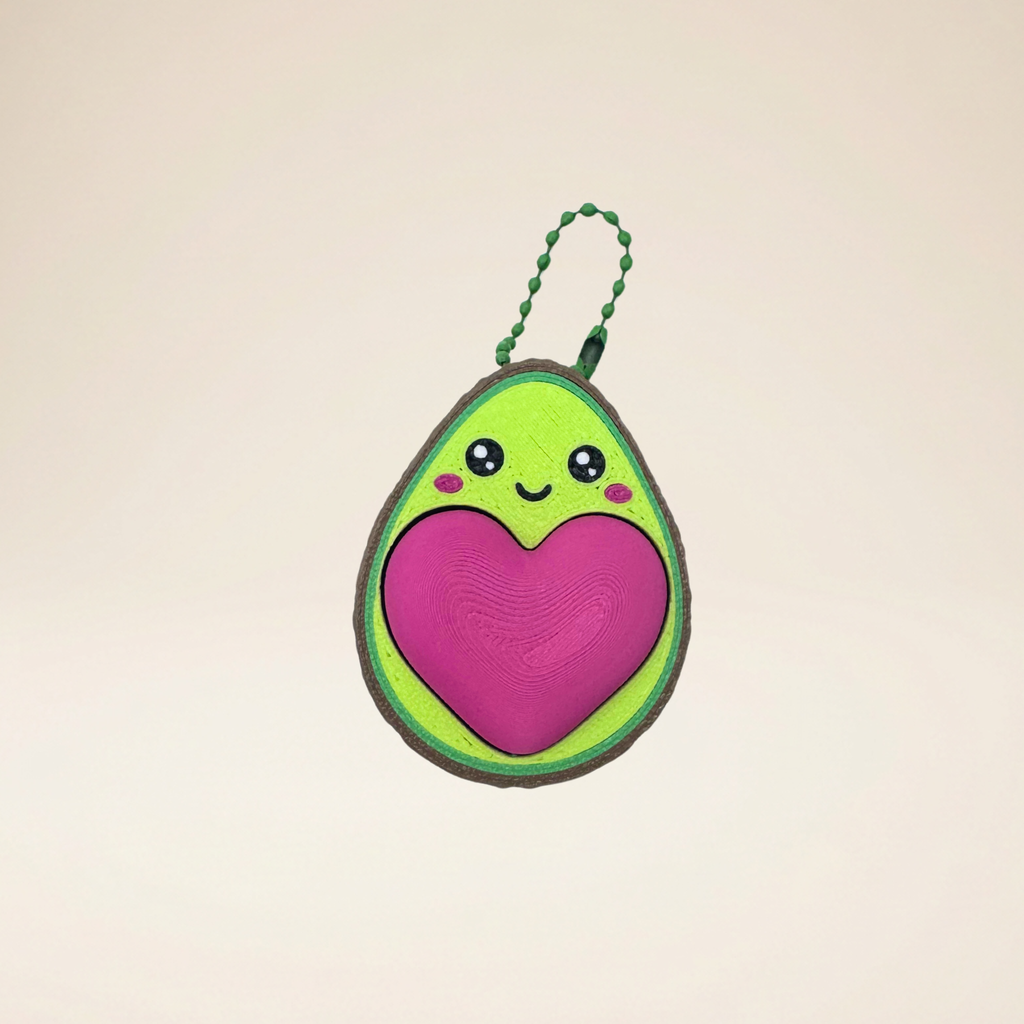 Avocado Heart Clicker Keychain – 3D Printed Kawaii Fidget Bag Charm