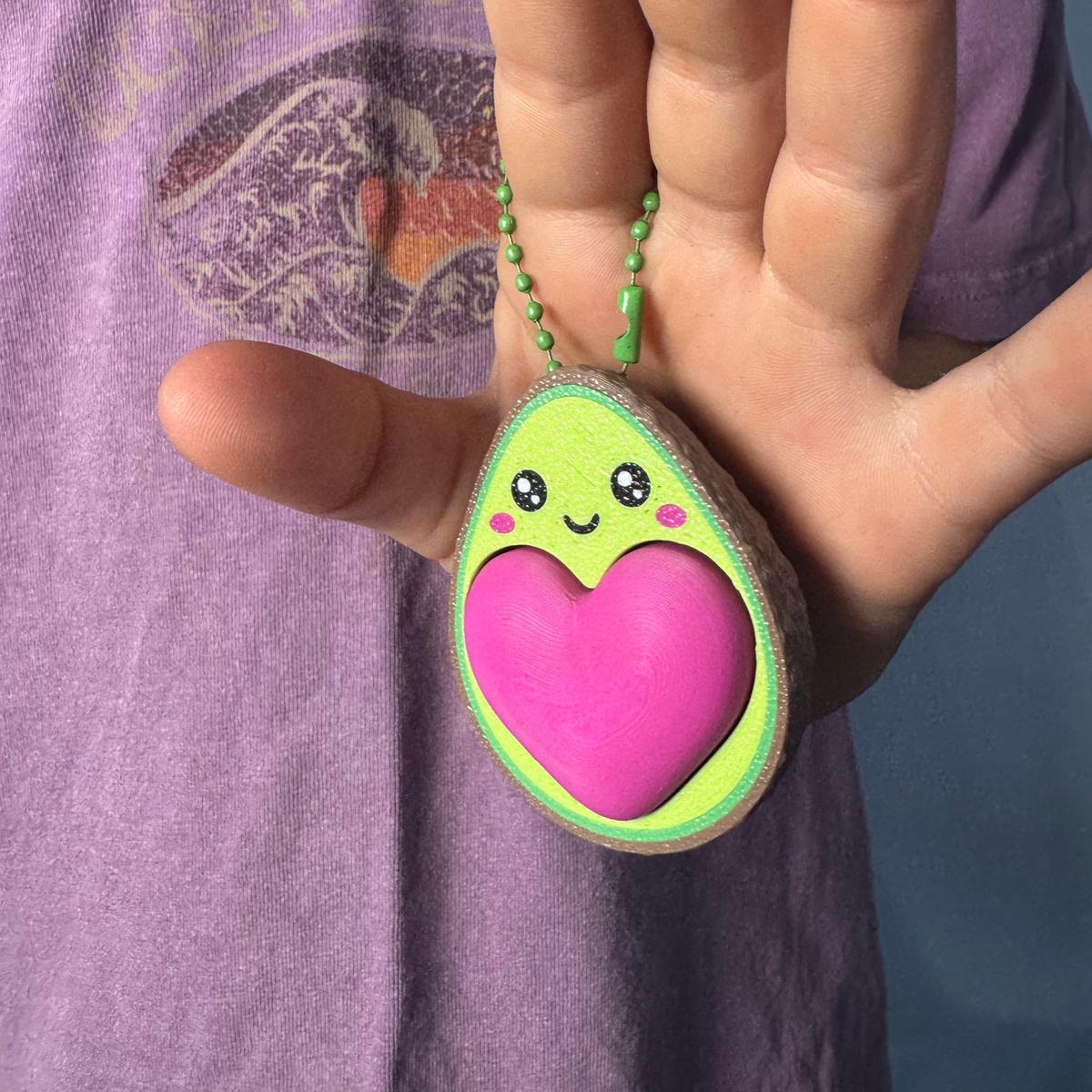 Avocado Heart Clicker Keychain – 3D Printed Kawaii Fidget Bag Charm