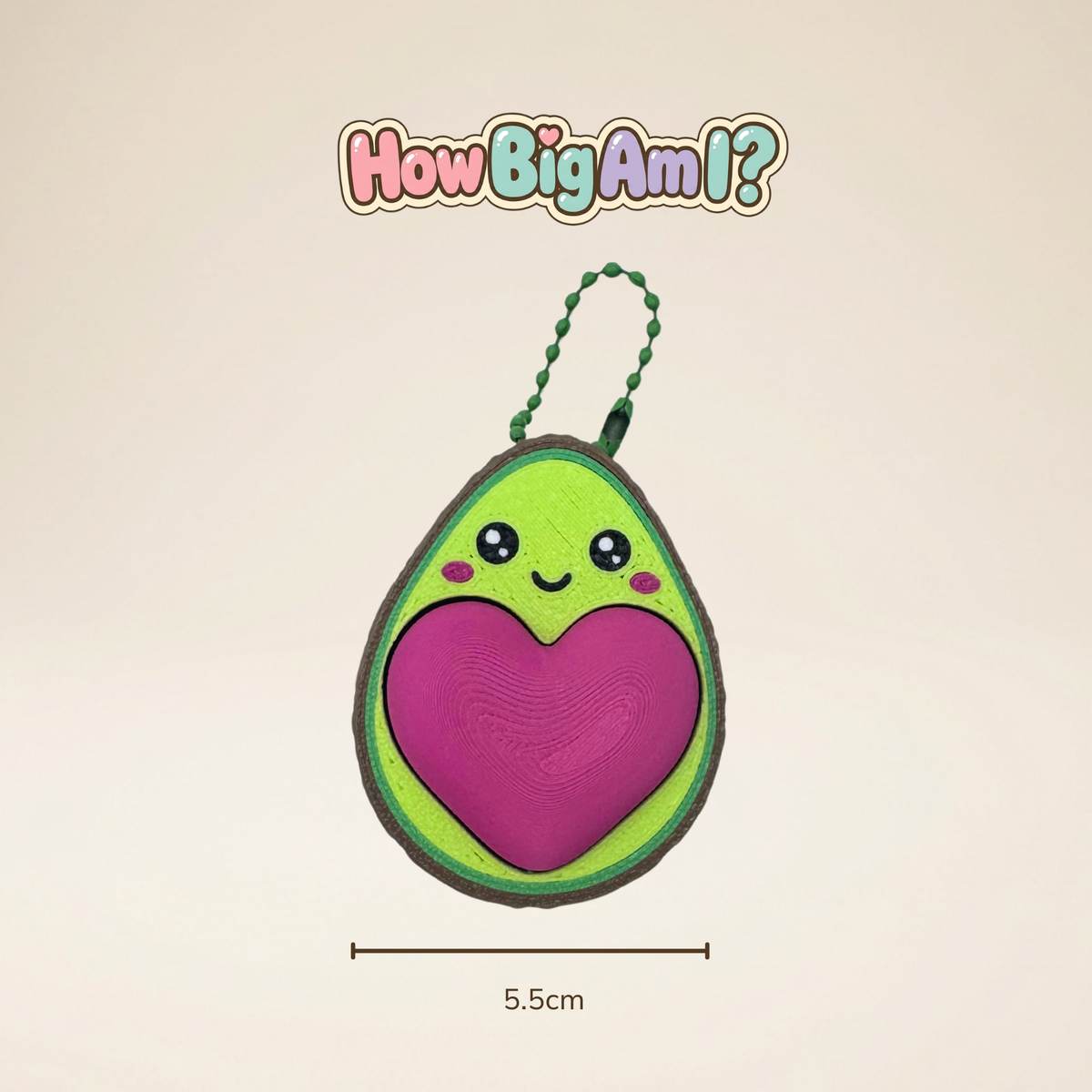 Avocado Heart Clicker Keychain – 3D Printed Kawaii Fidget Bag Charm