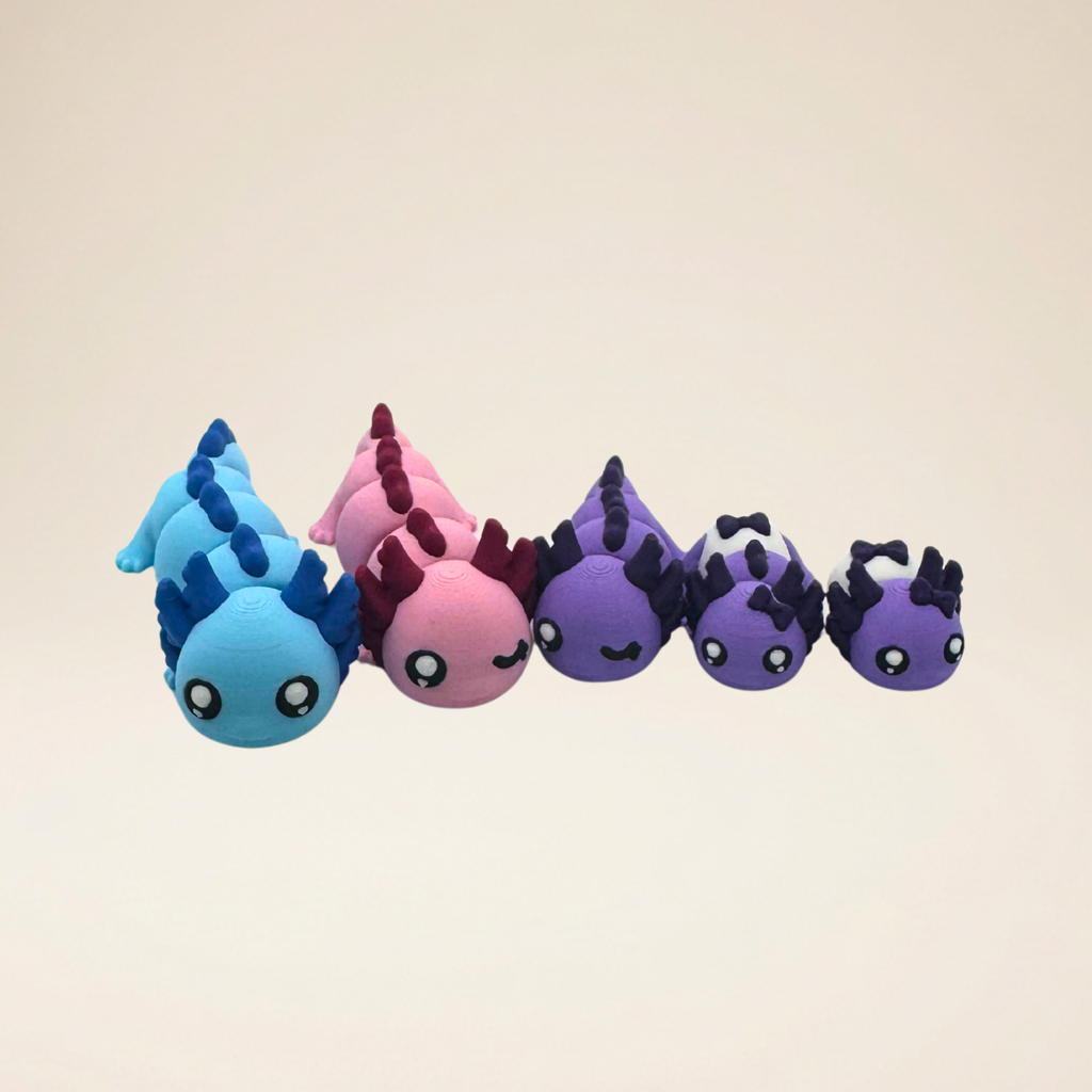 Axolotl Family Set – 5-Piece 3D Printed Articulated Mini Critters