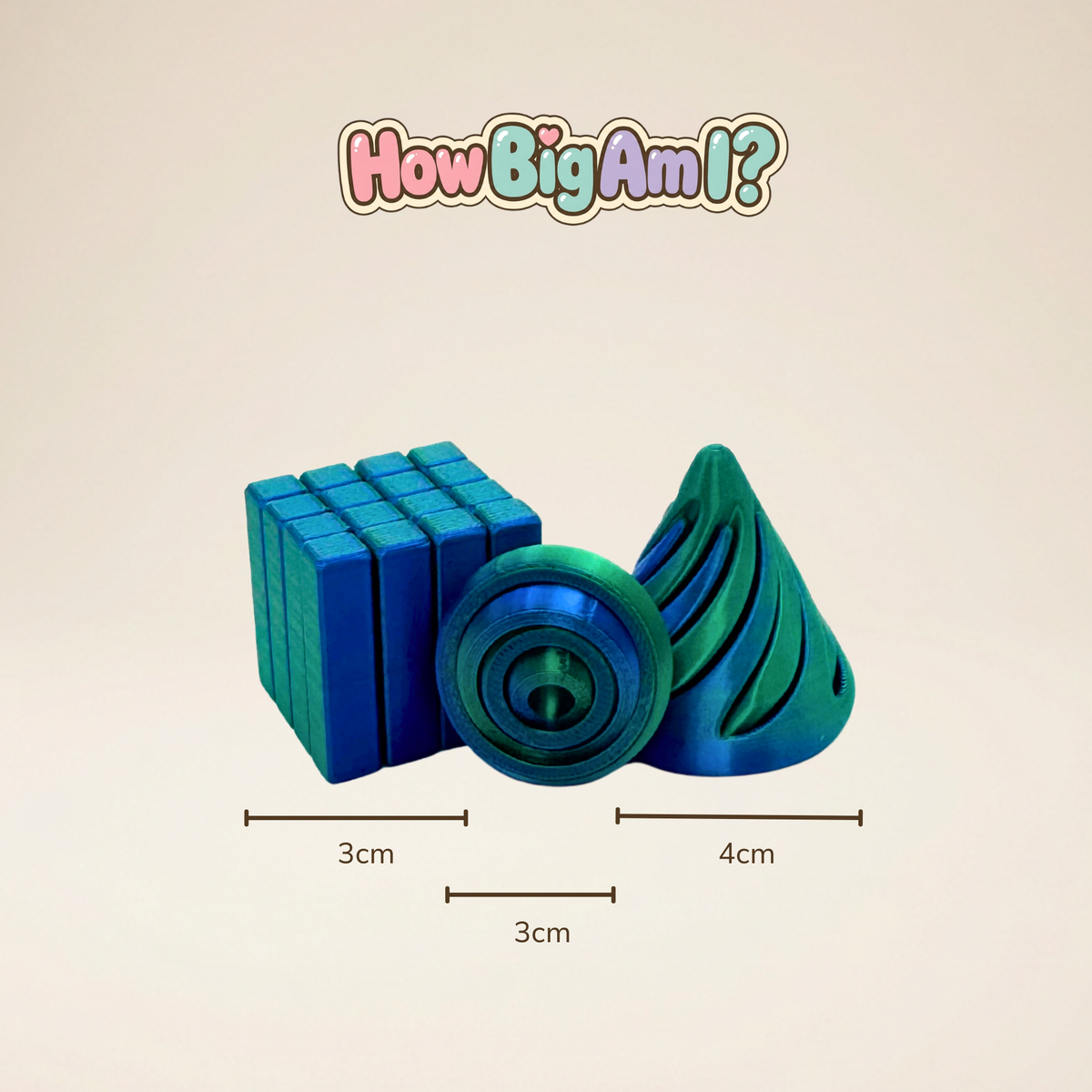 3-Piece Sensory Fidget Set - Blue – Slime Cube, Gyro Ring & Spiral Cone