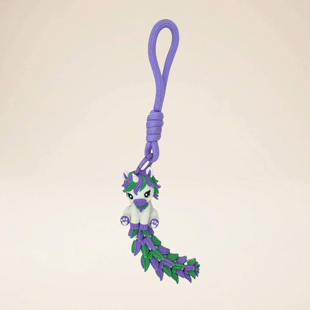 Fluffy Tail Unicorn Keychain – Articulated 3D Printed Bag Charm