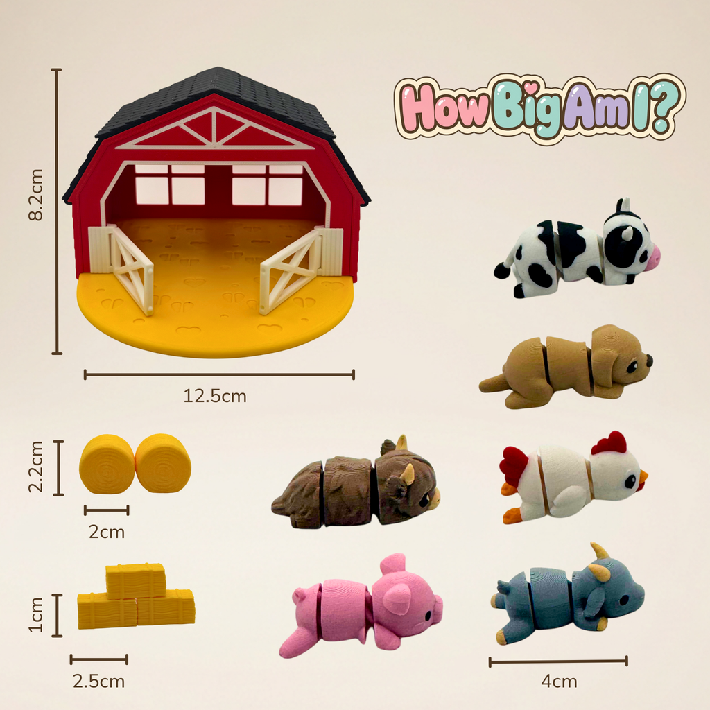 Mini Farmyard Playset – 12-Piece 3D Printed Barn & Articulated Animals