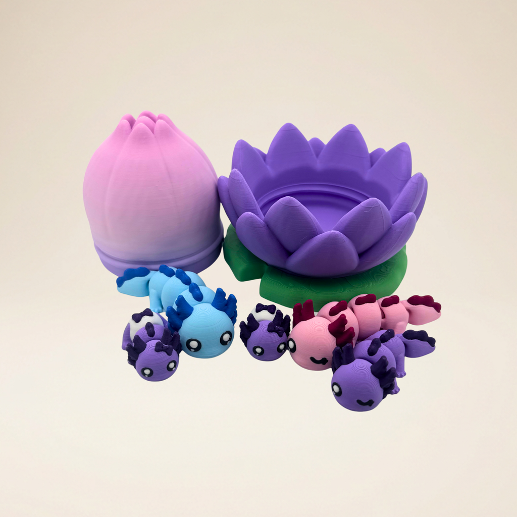 Axolotl Family Set – 5-Piece 3D Printed Articulated Mini Critters